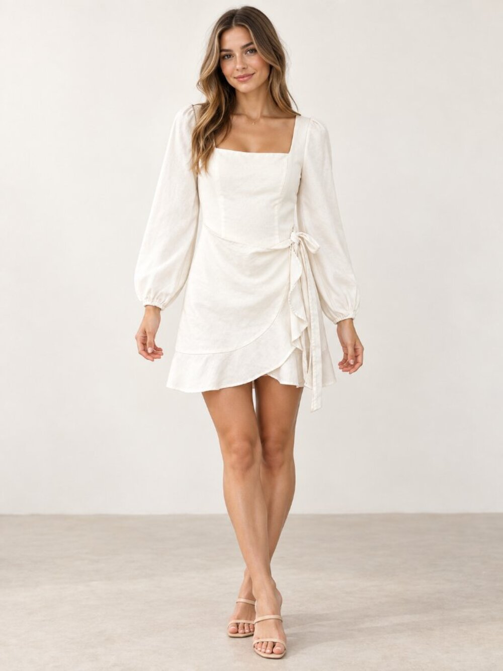Princess Polly The Villa White Linen Blend Wrap Mini Dress US 8